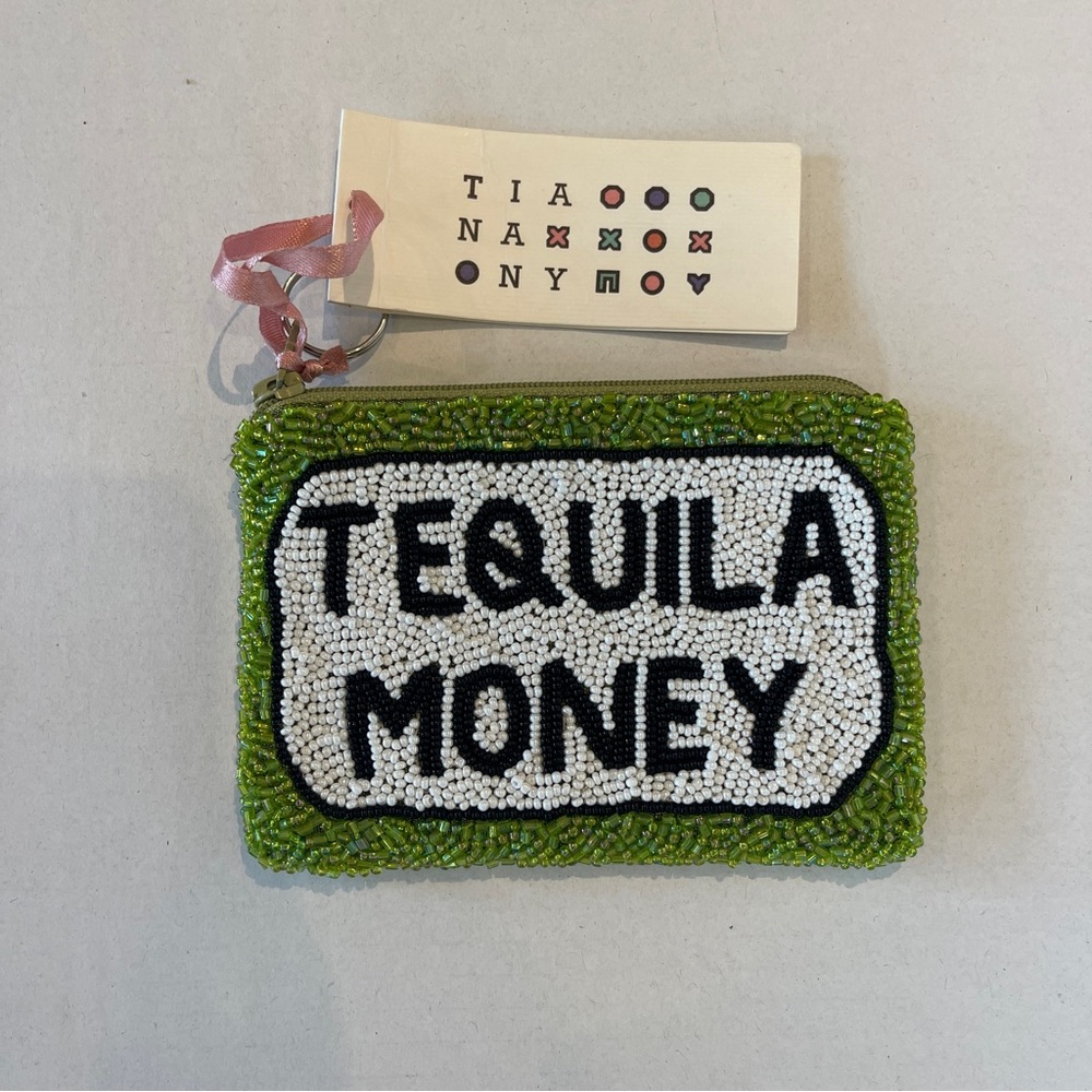 Tiana NY Beaded Coin Purse "Tequila Money" Size 5" x 3.5" Handmade